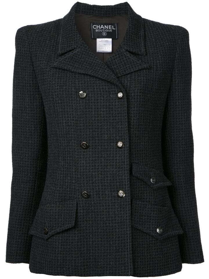 Chanel Vintage Cc Logo Tweed Jacket - Green