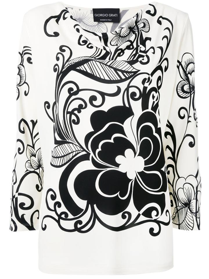 Giorgio Grati Floral Print Top, Women's, Size: 50, White, Viscose