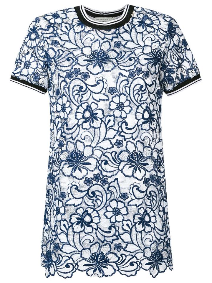 Martha Medeiros Floral Lace Eduarda Blouse, Women's, Size: 42, Blue, Polyester