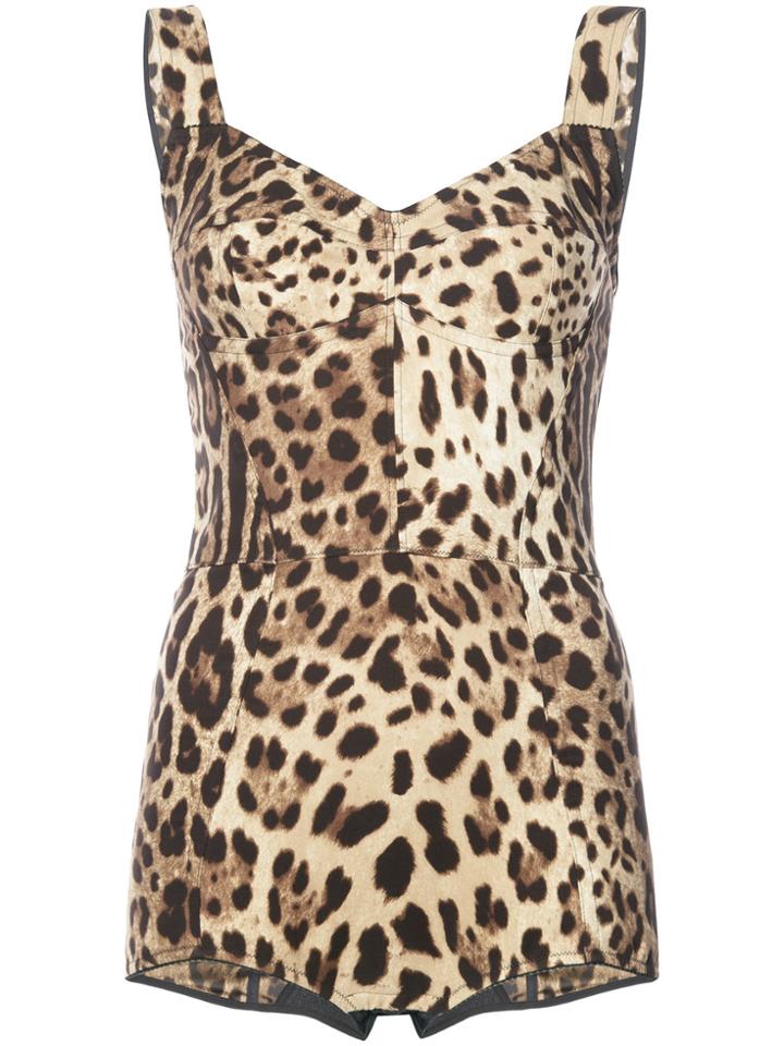 Dolce & Gabbana Leopard Print Bustier Bodysuit - Brown