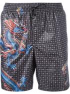 Dolce & Gabbana Dragon Print Swim Shorts, Men's, Size: Iii, Grey, Polyamide/polyester