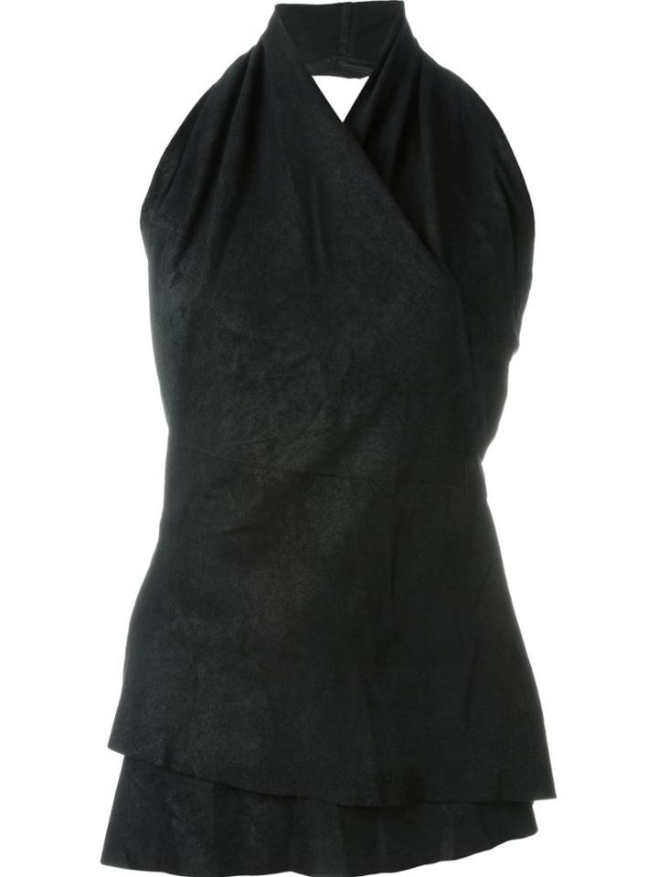 Rick Owens Wrap Style Top, Women's, Size: 40, Black, Lamb Skin