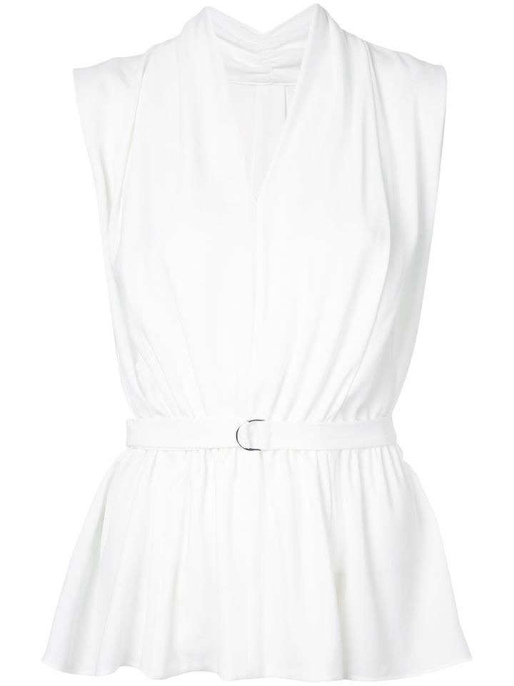 Estnation - Shawl Lapel Belted Blouse - Women - Polyester/triacetate - 38, White, Polyester/triacetate
