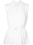 Estnation - Shawl Lapel Belted Blouse - Women - Polyester/triacetate - 38, White, Polyester/triacetate