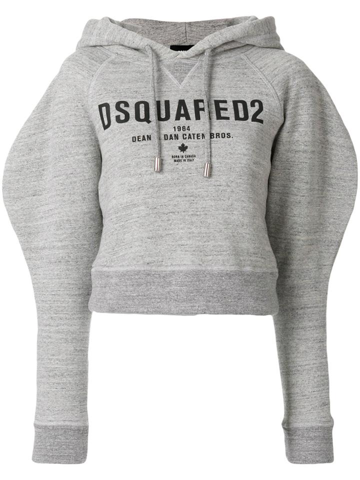 Dsquared2 Cropped Logo Print Hoodie - Grey