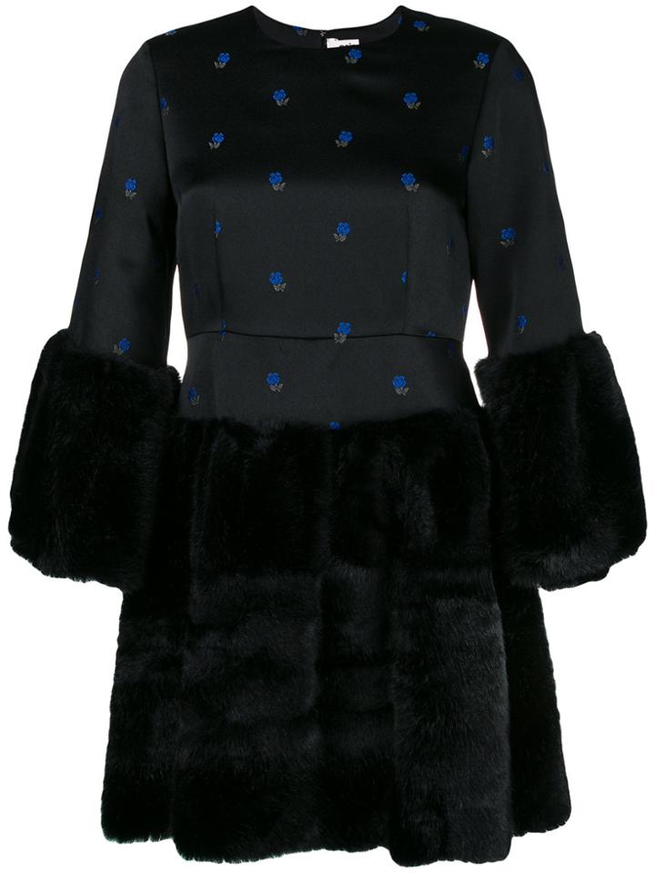 Comme Des Garçons Noir Kei Ninomiya Faux Fur Floral Embroidered Dress