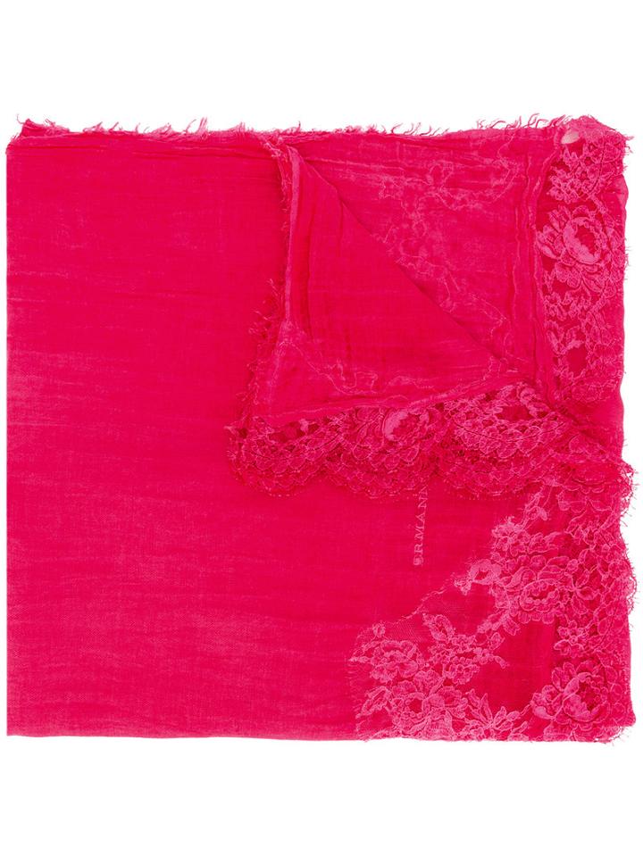 Ermanno Scervino - Lace Trim Scarf - Women - Cotton - One Size, Pink/purple, Cotton