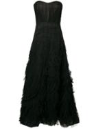 Marchesa Notte Strapless Textured Tulle Gown - Black