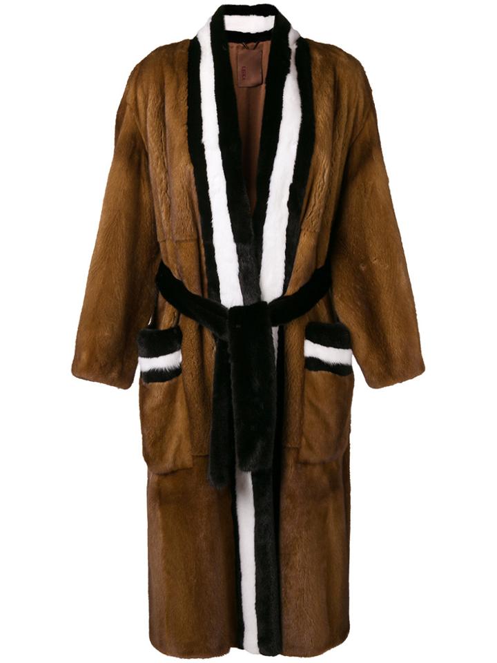 Liska Contrast Fur Coat - Brown