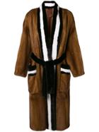 Liska Contrast Fur Coat - Brown