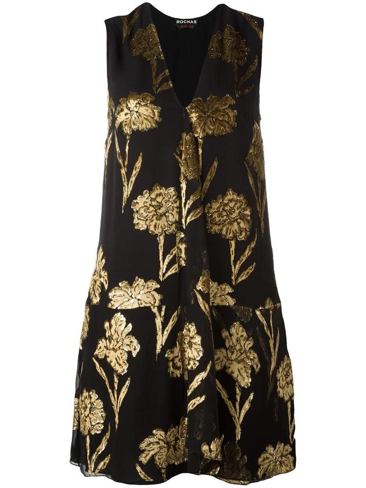 Rochas Floral Print Dress, Women's, Size: 42, Black, Silk/polyester/viscose