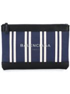 Balenciaga - Striped Clutch - Women - Calf Leather/canvas - One Size, Women's, Blue, Calf Leather/canvas
