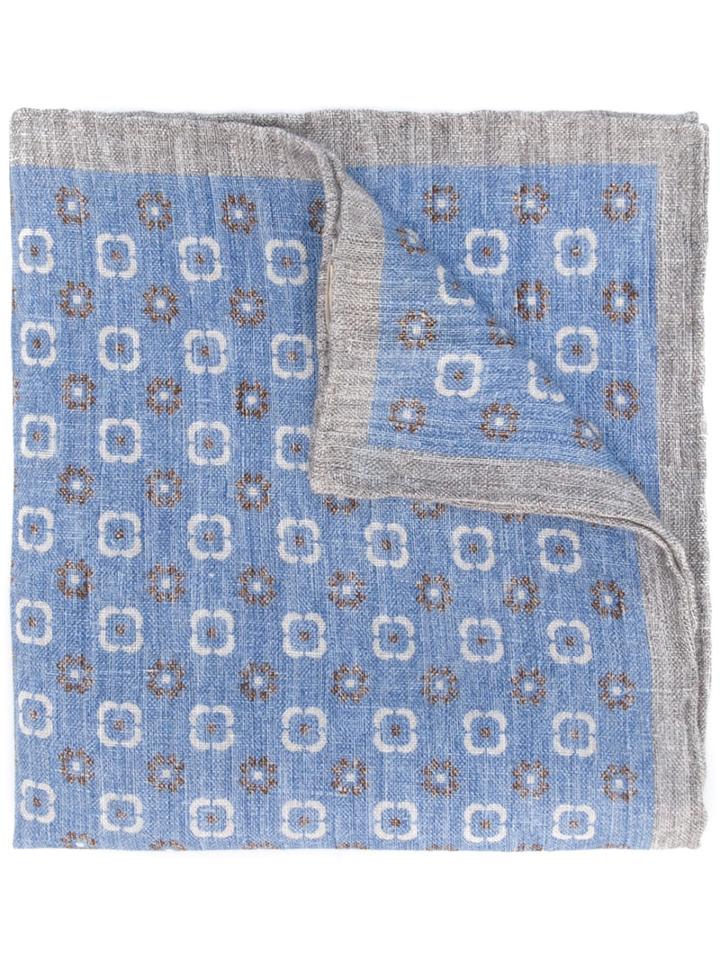 Eleventy Printed Linen Scarf, Men's, Blue, Linen/flax