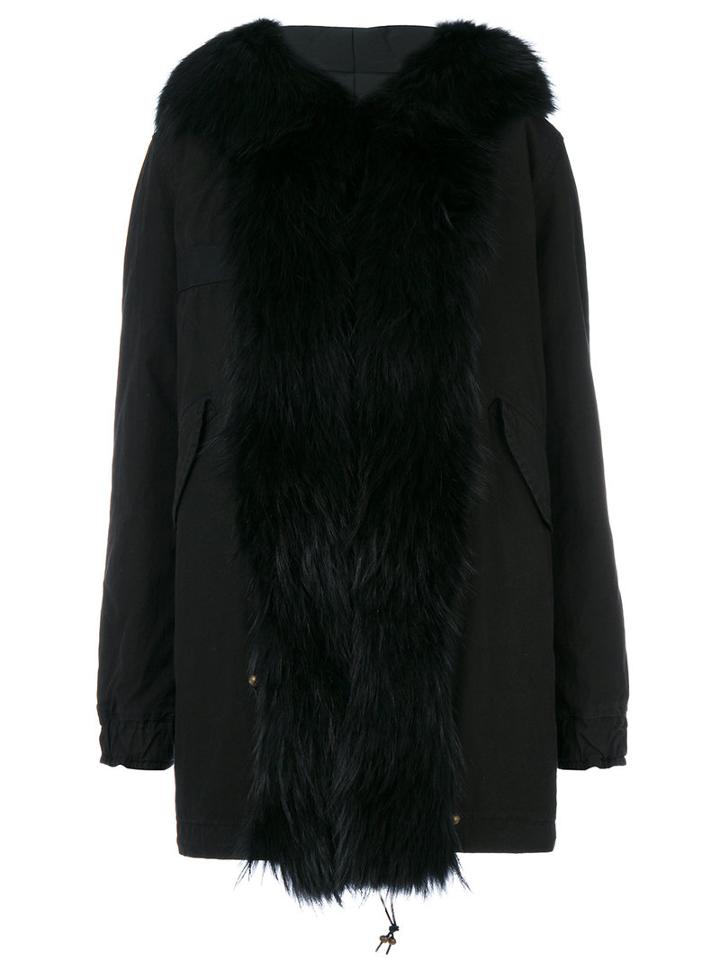 Mr & Mrs Italy - Fur Trim Coat - Women - Cotton/polyester/polypropylene/racoon Fur - M, Black, Cotton/polyester/polypropylene/racoon Fur