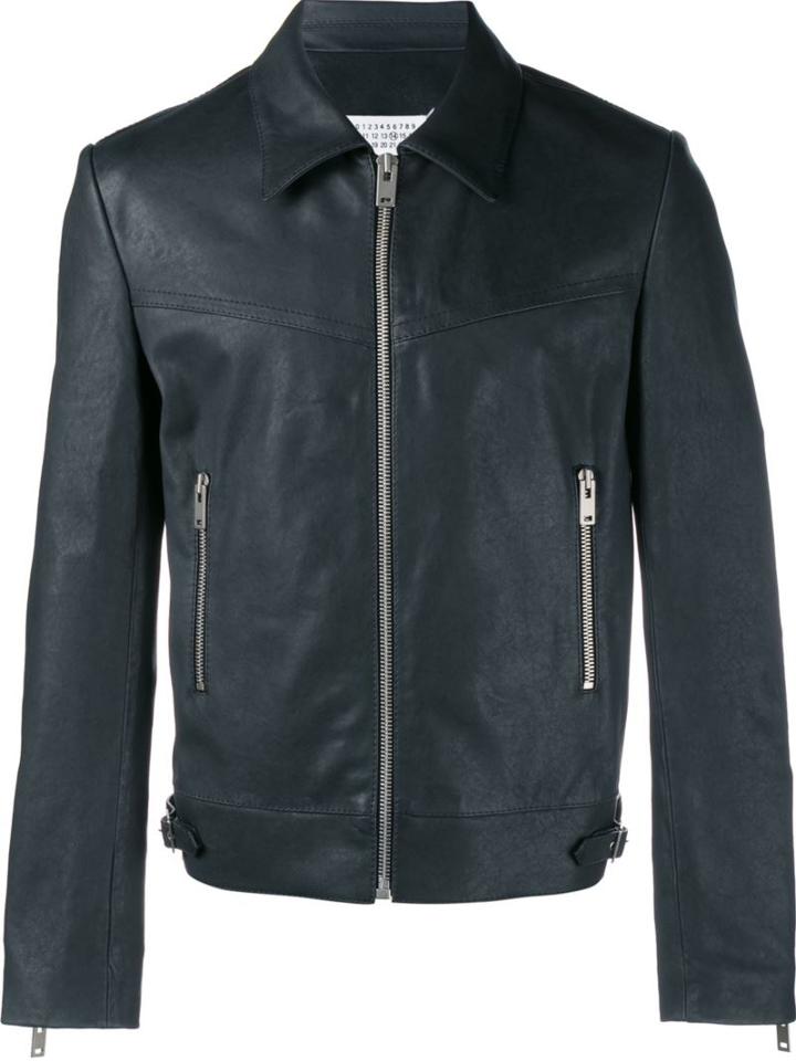 Maison Margiela Cutaway Collar Jacket, Men's, Size: 54, Blue, Leather/viscose/cotton