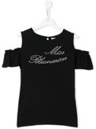 Miss Blumarine Logo Shoulder Cutout T-shirt - Black