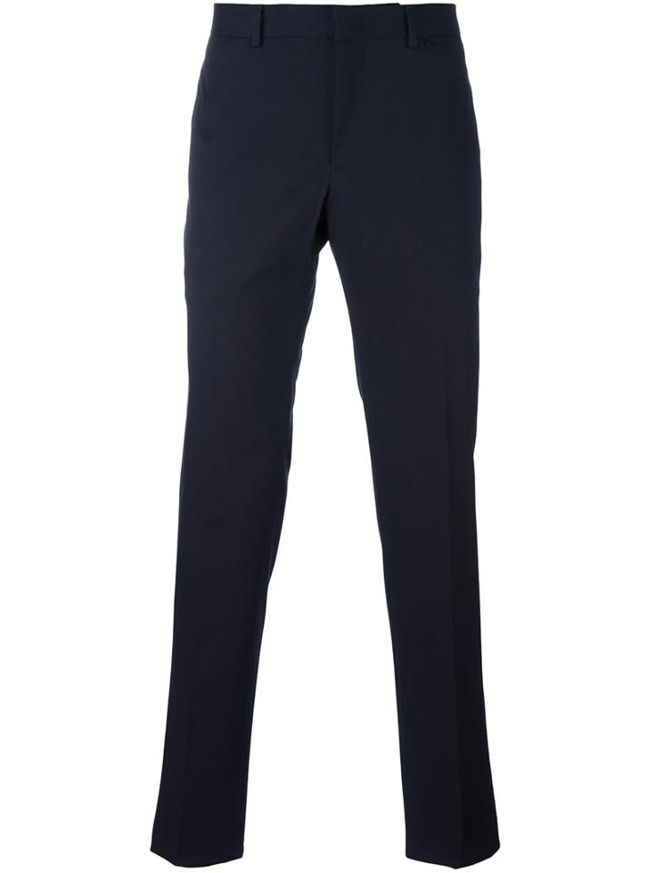 Z Zegna Straight Leg Trousers, Men's, Size: 52, Blue, Cotton/spandex/elastane