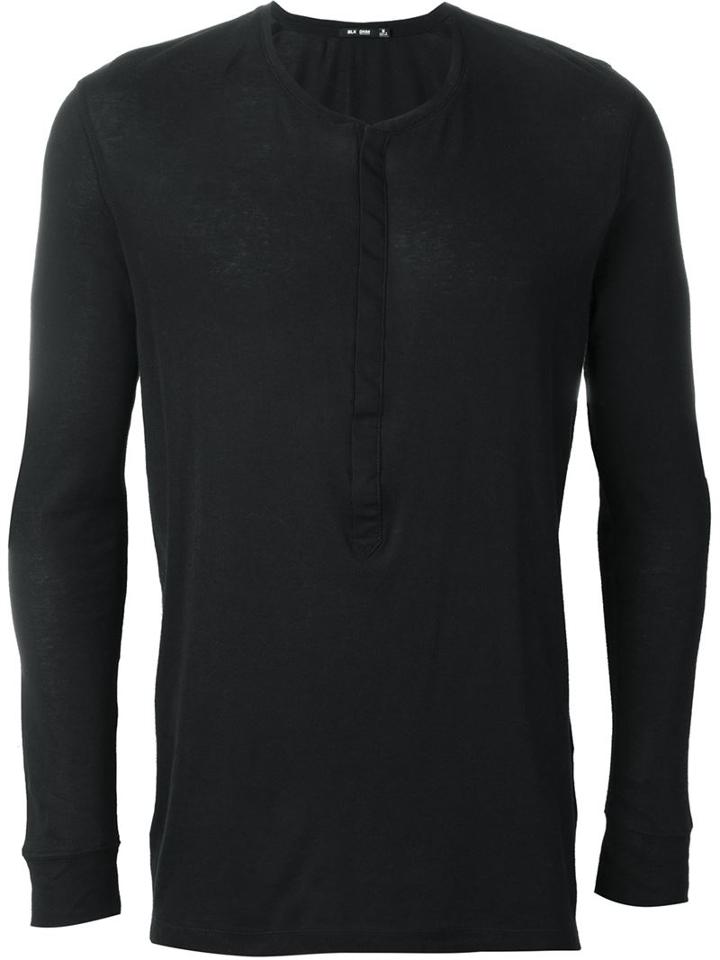 Blk Dnm Long Sleeve Henley Top, Men's, Size: Medium, Black, Cotton