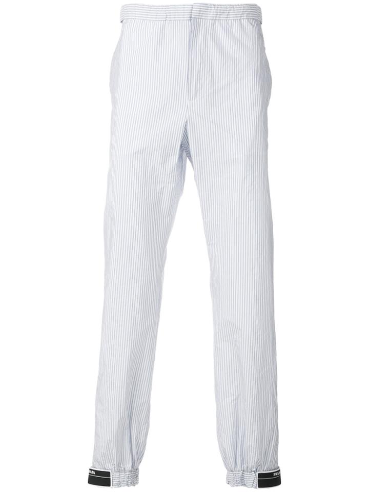 Prada Striped Logo Patch Trousers - Blue
