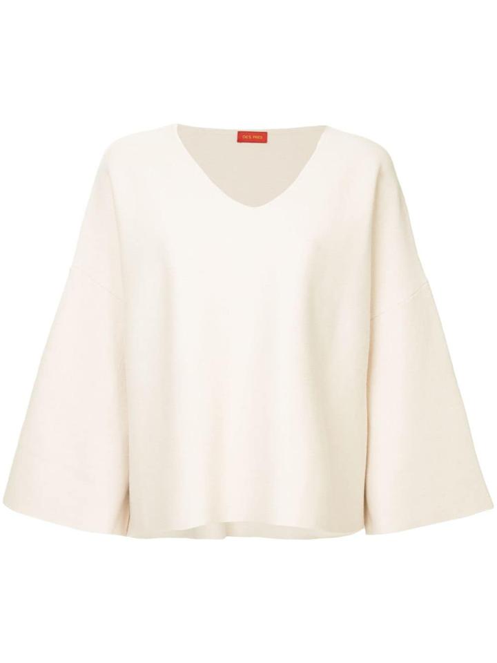 Des Prés Long-sleeve Flared Sweater - White
