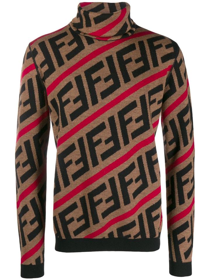 Fendi Ff Motif Turtleneck Jumper - Brown