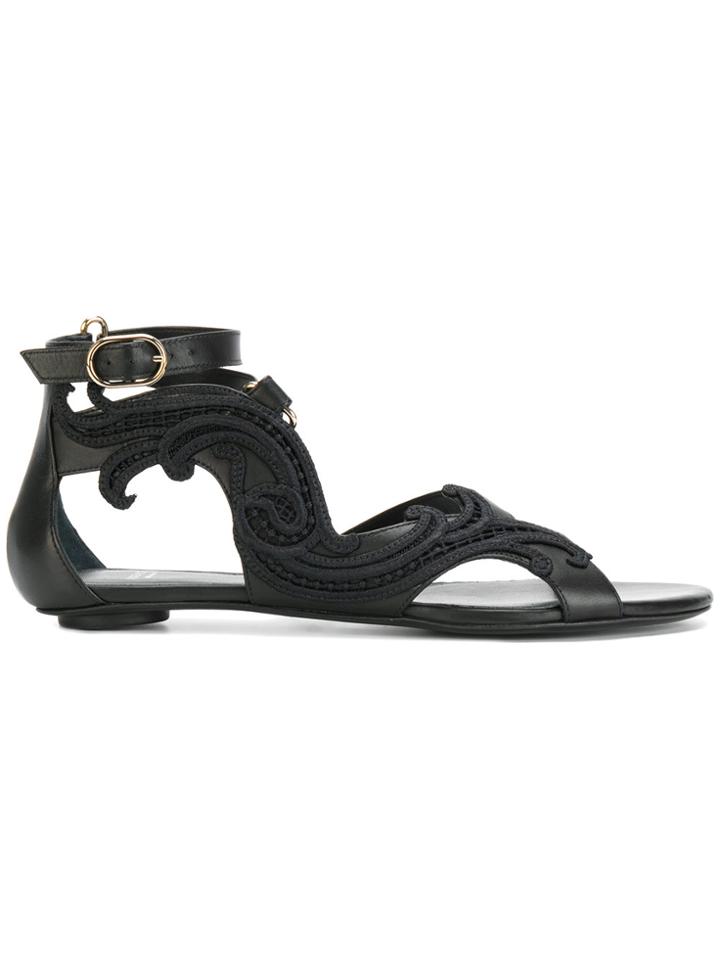 Versace Baroque Embellished Sandals - Black