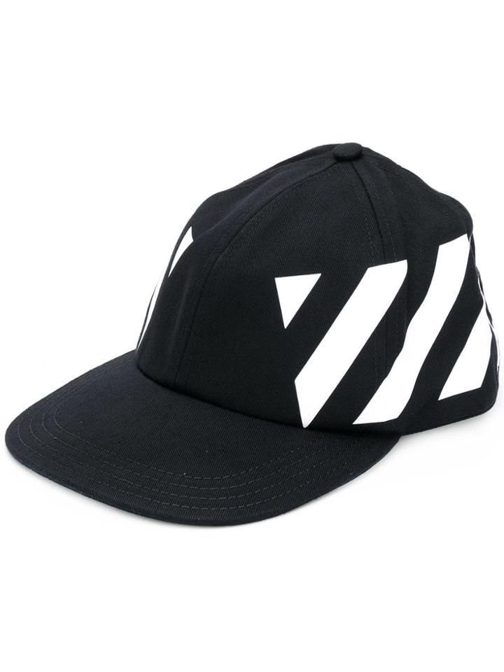 Off-white Diagonal Stripes Printed Cap - Black