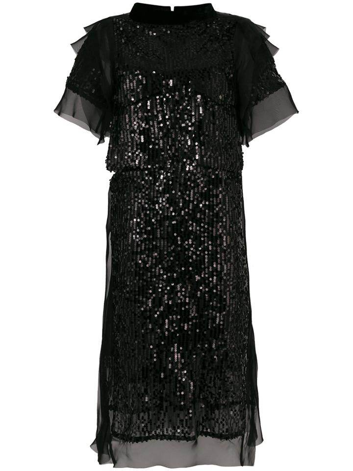 Sacai Voile Sequin Shift Dress - Black