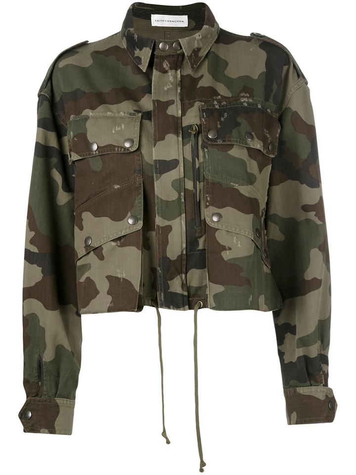 Faith Connexion Camouflage Cropped Jacket, Women's, Size: Medium, Green, Cotton