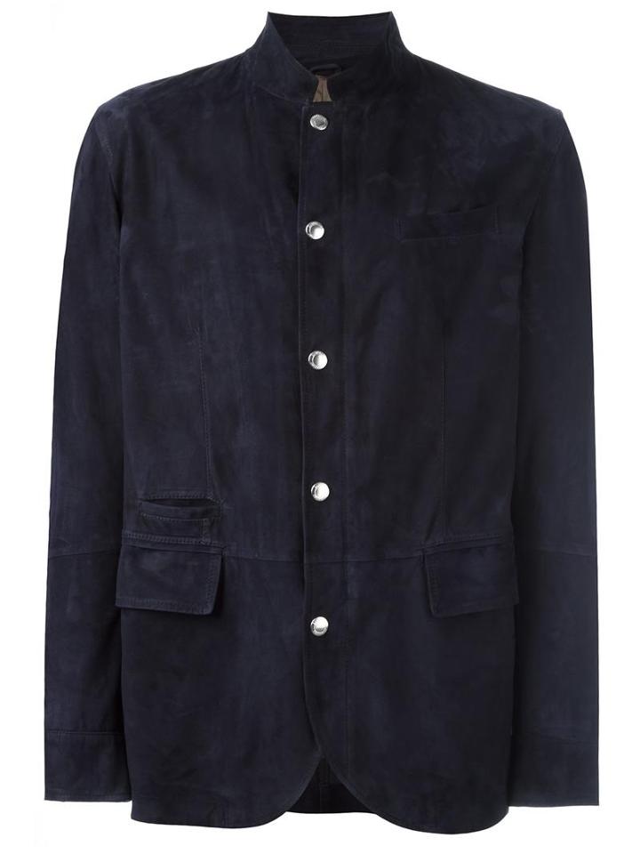 Brunello Cucinelli Flap Pocket Jacket, Men's, Size: Large, Blue, Leather/cupro