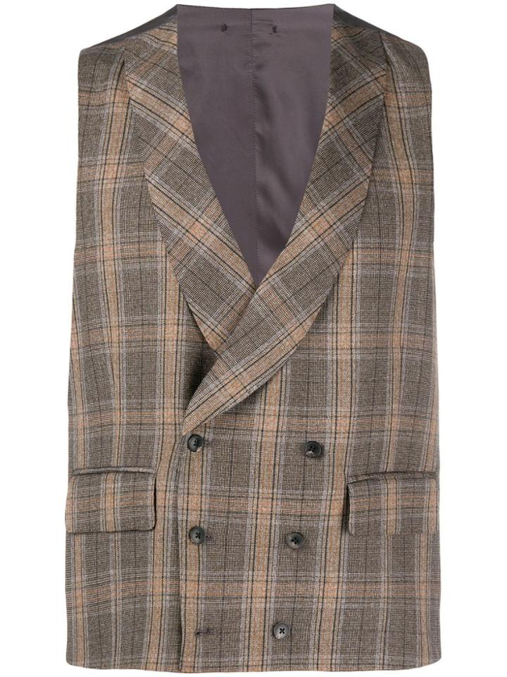 Gabriele Pasini Checked Double Breasted Waistcoat - Grey