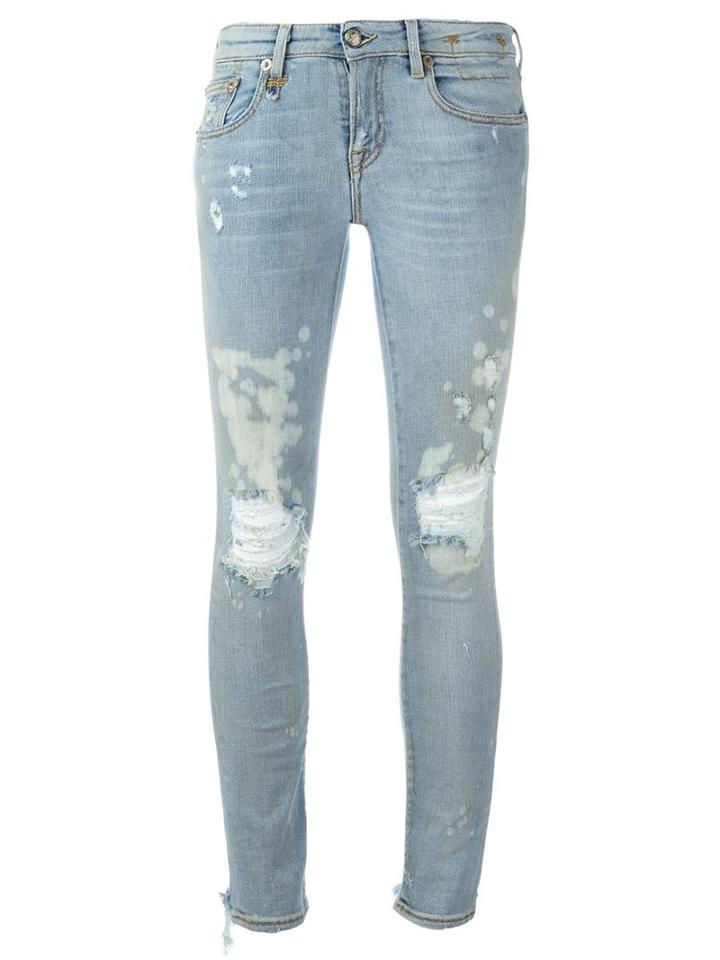 R13 Distressed Skinny Jeans, Women's, Size: 31, Blue, Cotton/polyester/spandex/elastane