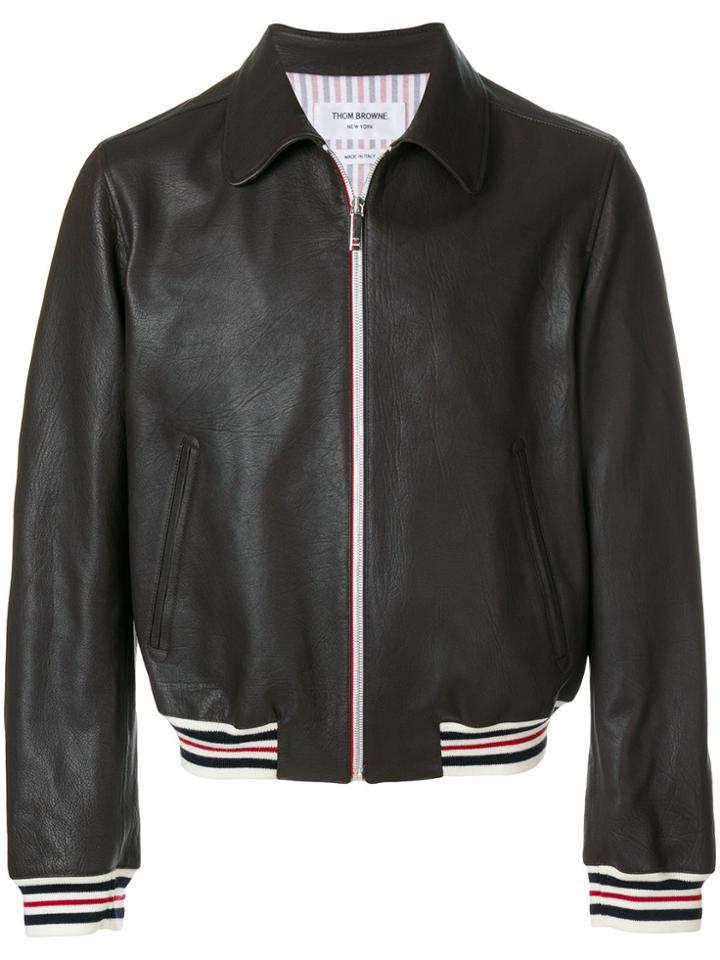 Thom Browne Striped Detail Leather Jacket