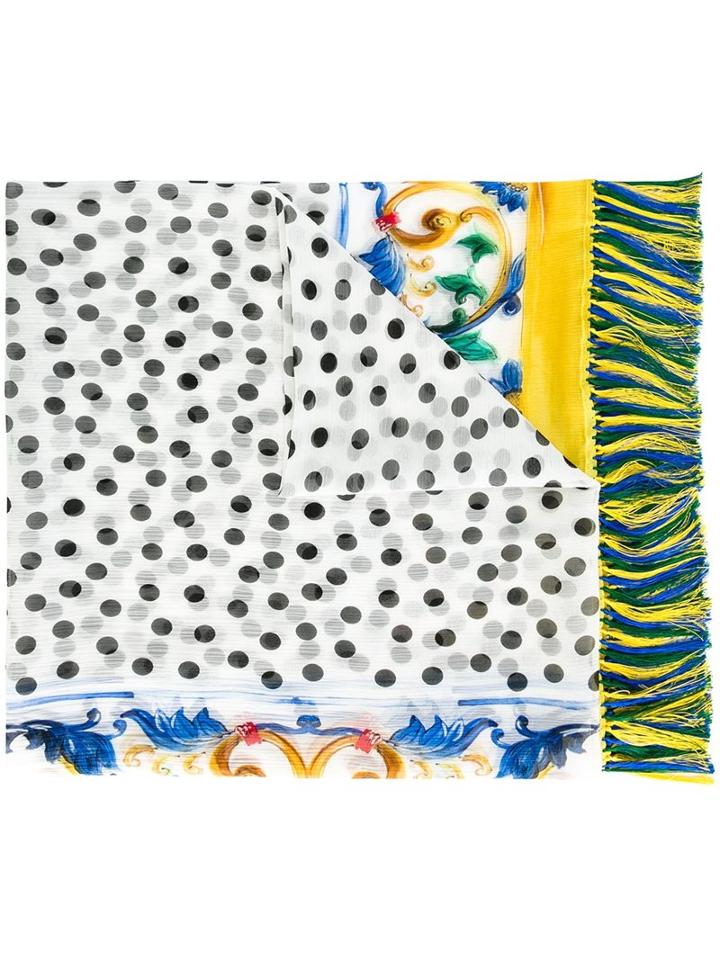 Dolce & Gabbana Polka Dot & Majolica Print Scarf, Women's, Silk/viscose