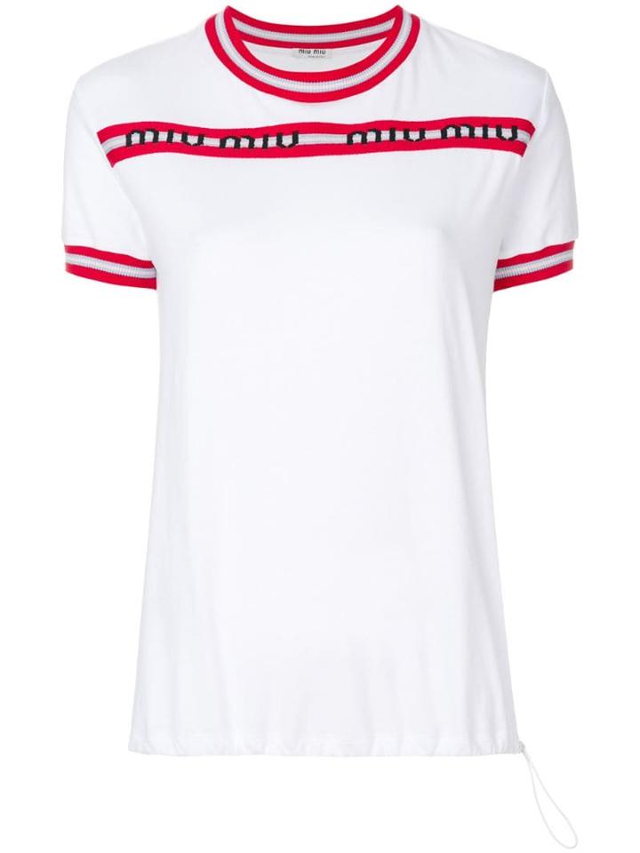 Miu Miu Stripe Logo Drawstring T-shirt - White