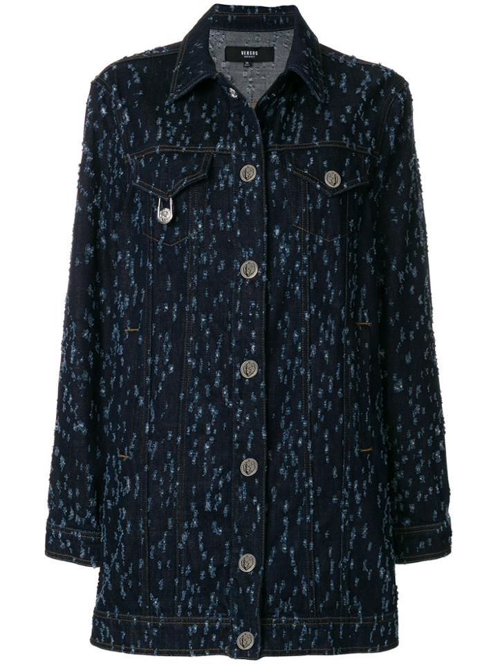 Versus Ripped Detail Oversized Denim Jacket - Blue