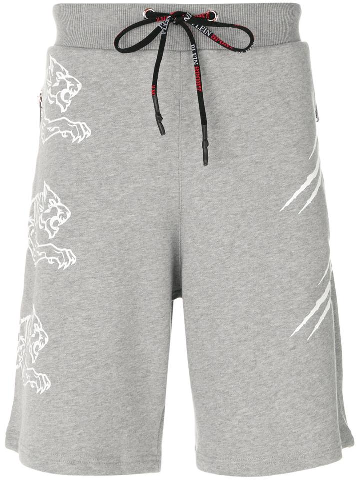 Plein Sport - Printed Drawstring Shorts - Men - Cotton - S, Grey, Cotton