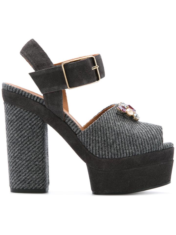 Castañer Jewelled Platform Sandals - Grey