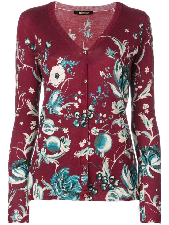 Roberto Cavalli Floral Print Cashmere Cardigan - Pink & Purple