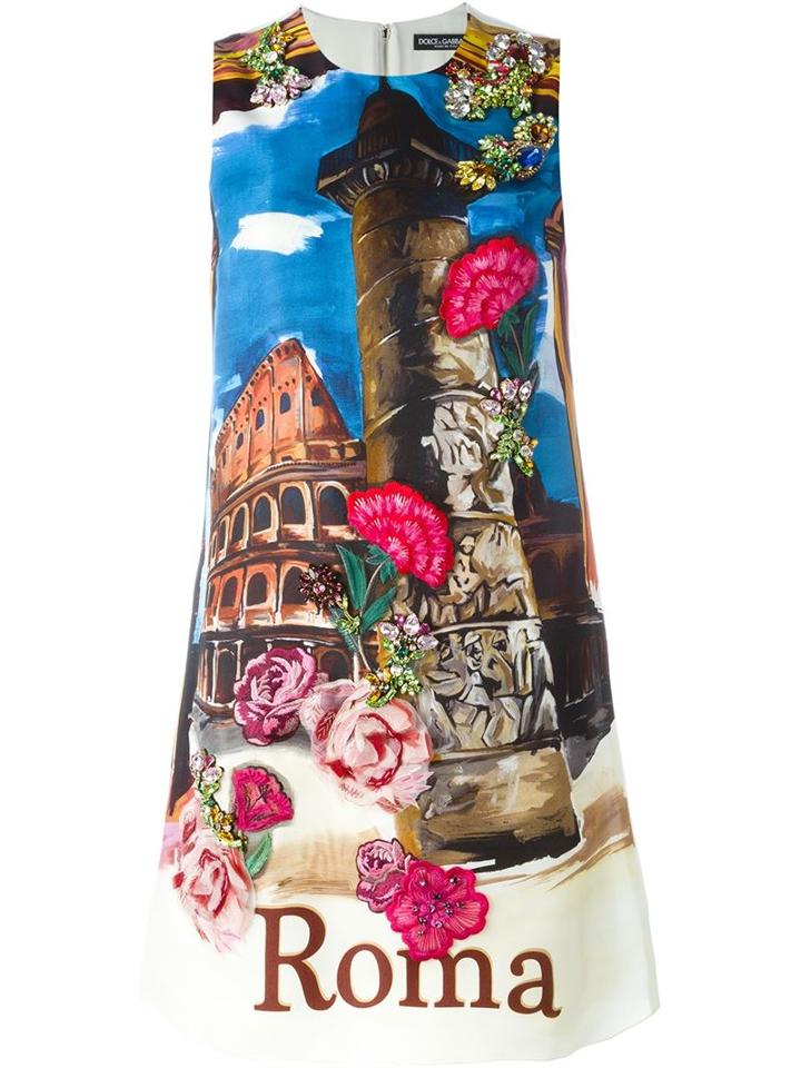 Dolce & Gabbana Roma Print Embellished Dress