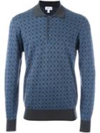 Brioni Geometric Pattern Classic Collar Sweatshirt, Men's, Size: 48, Blue, Silk/cashmere