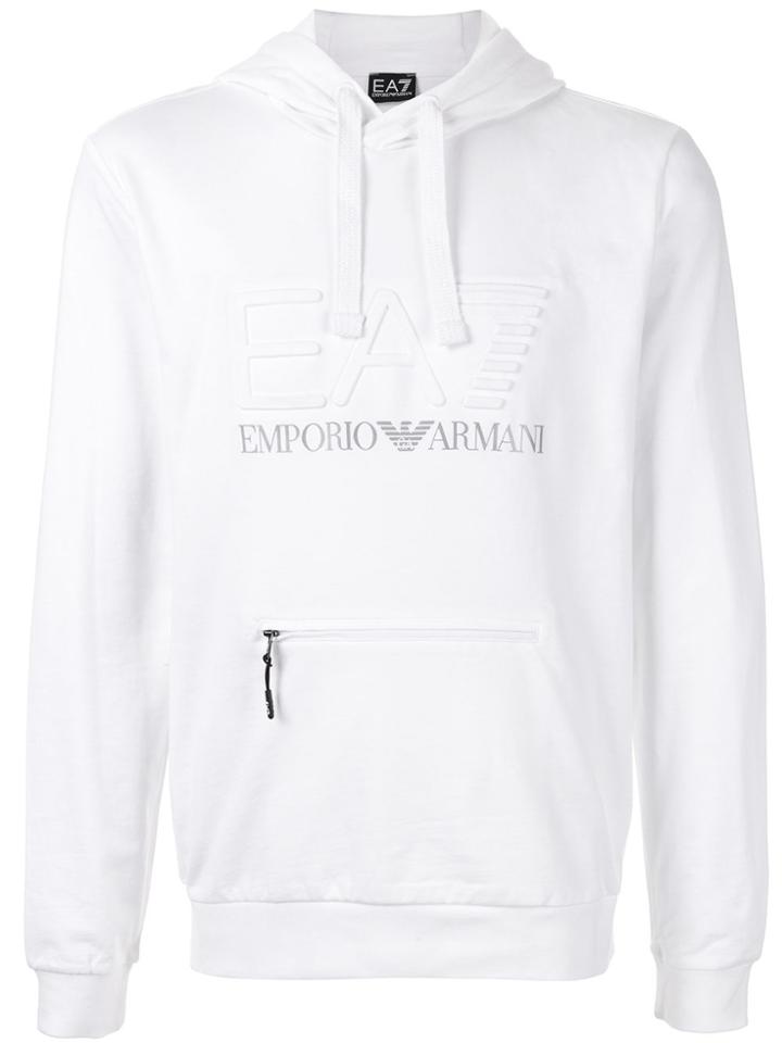Ea7 Emporio Armani Textured Logo Hoodie - White
