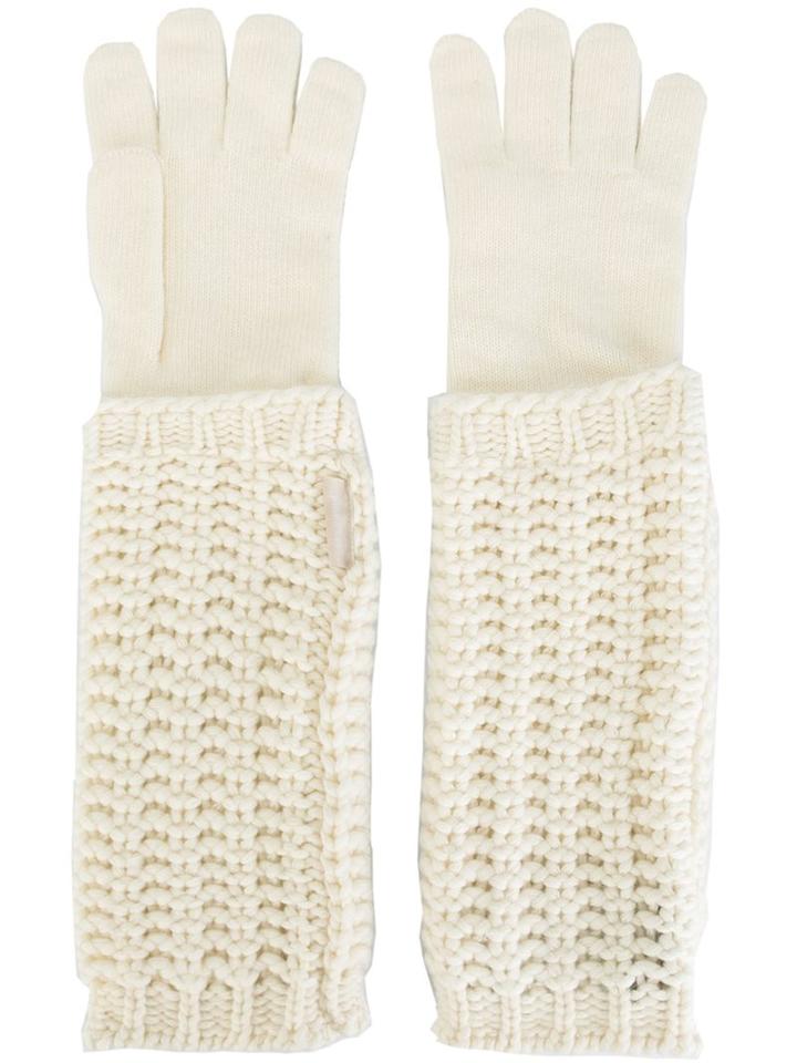 Moncler Knitted Long Gloves, Women's, Size: Small, Nude/neutrals, Polyamide/viscose/cashmere/wool