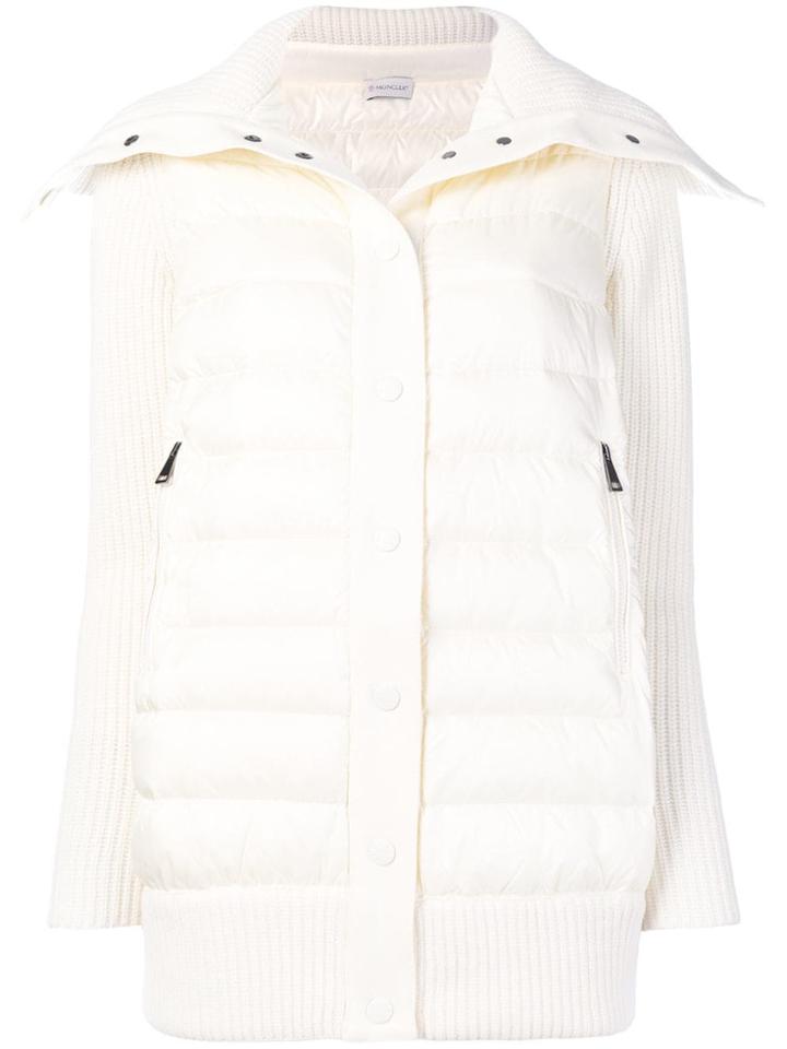 Moncler Knitted Sleeve Padded Coat - White