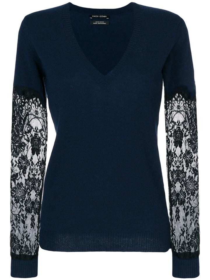 Each X Other Lace V-neck Top - Blue