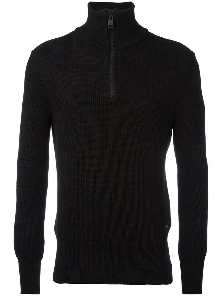 Ami Alexandre Mattiussi - Half-zipped Fisherman Sweater - Men - Virgin Wool - S, Black, Virgin Wool
