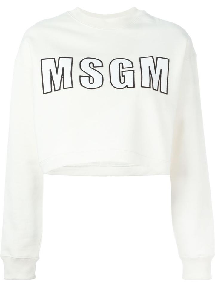 Msgm Cropped Logo Sweatshirt, Women's, Size: L, White, Cotton