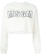 Msgm Cropped Logo Sweatshirt, Women's, Size: L, White, Cotton