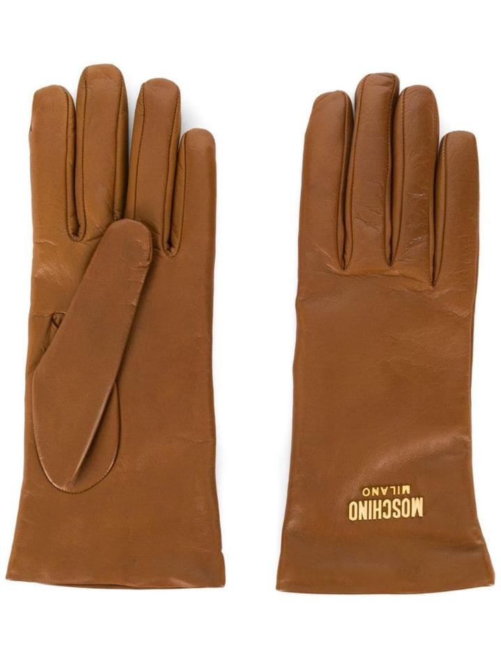 Moschino Logo Plaque Gloves - Brown