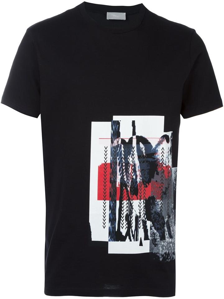 Dior Homme Abstract Print T-shirt, Men's, Size: Large, Black, Cotton
